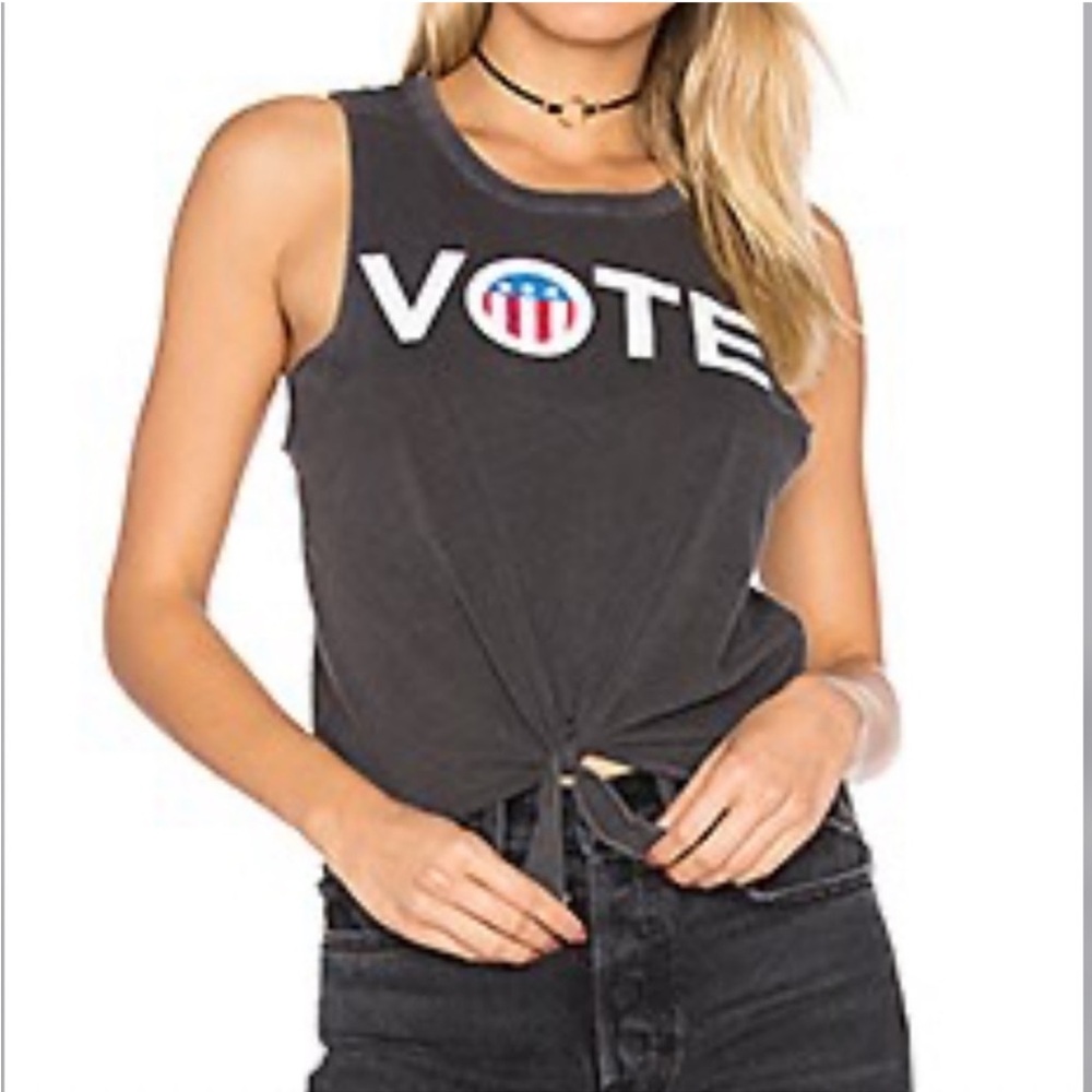 Chaser VOTE Tie Front Hem Muscle Tank Tee Shirt NWT